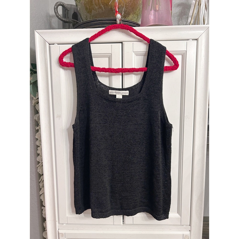 Black Knit Tank Top Scoop Neck Sleeveless LARGE Stretch Casual Spring